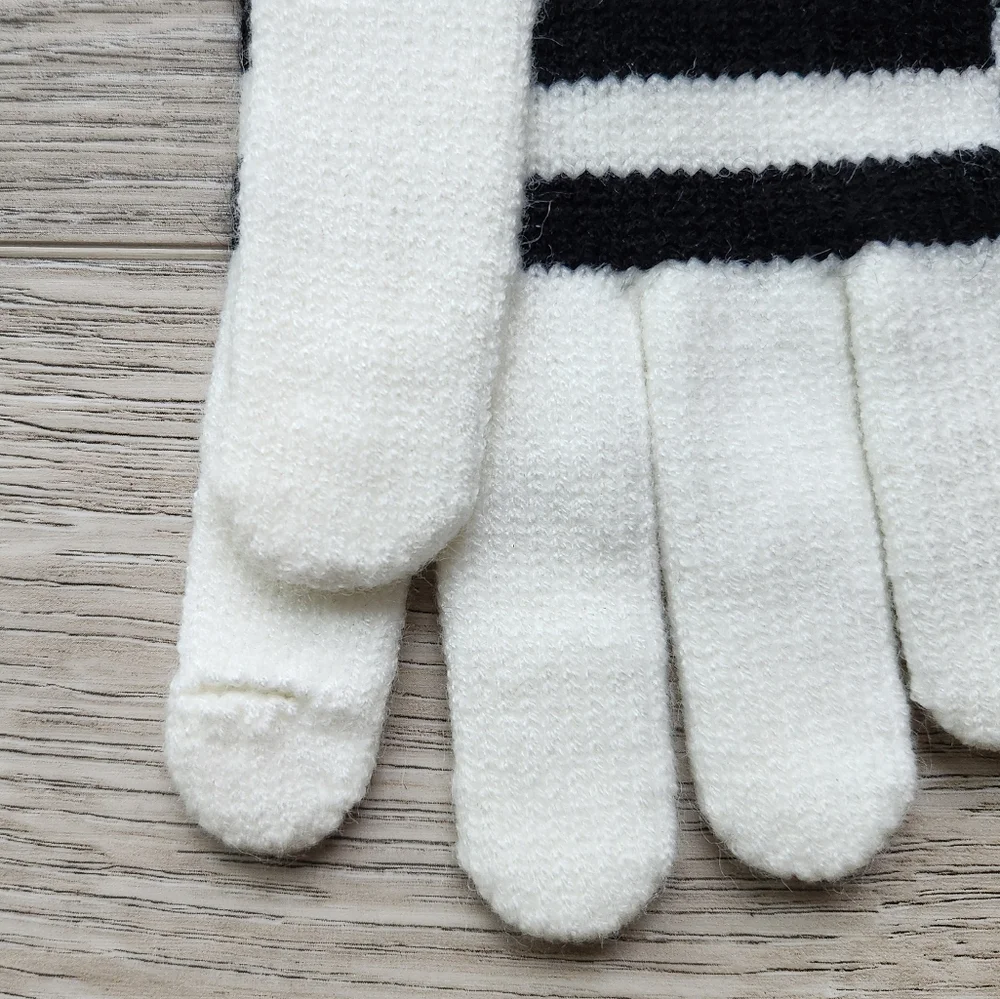 DKNY Striped Black and White Gloves Womens One Size Winter Cozy